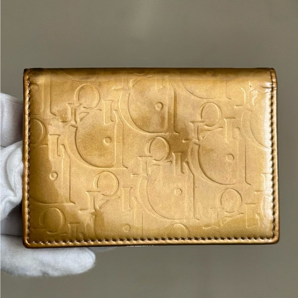 Gold And Pink Dior Card Holder Wallet - Patent Leather Oblique Pattern - Picture 2 of 16